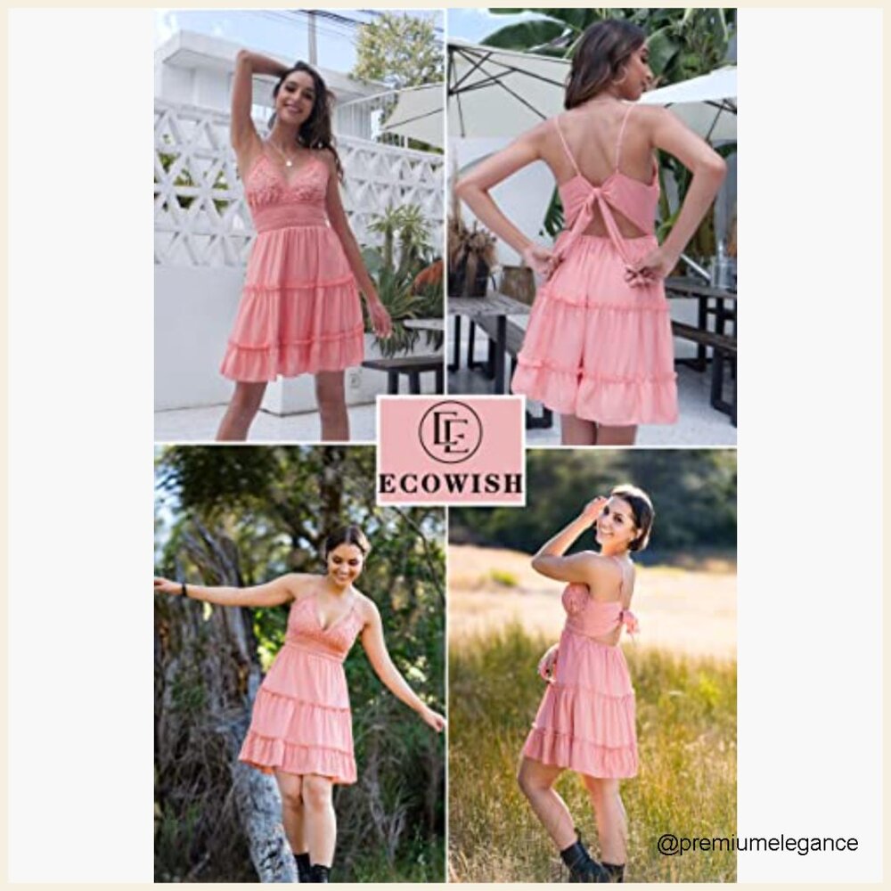 V-Neck Spaghetti Strap Backless Mini Swing Dress … - image 6